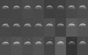 Collage of radar images of asteroid 2004 BL86 made by the Green Bank Telescope from radar transmitted from NASA's Goldstone Deep Space Network antenna.  Credit: NASA/JPL-Caltech; NRAO/AUI/NSF