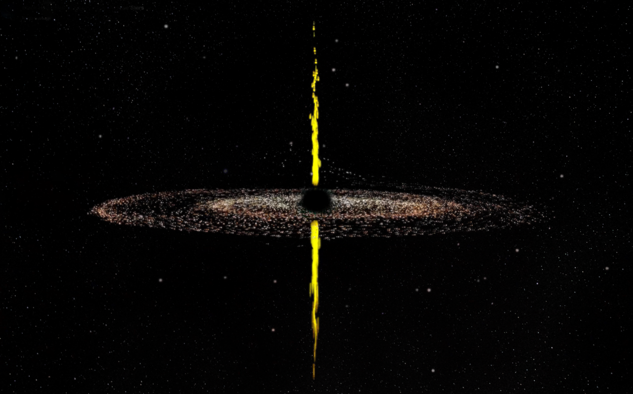 A single, massive star is devoured by a black hole and causes the black hole to shoot out an ultrafast, bipolar jet. 