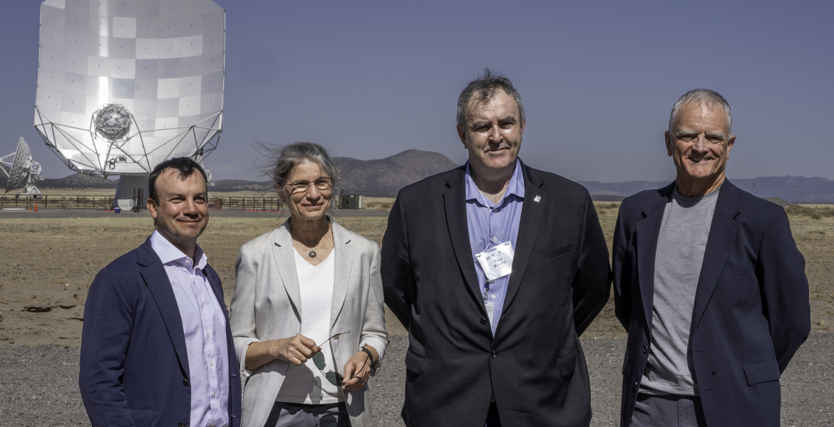 UTF-8NRAO_FLA_AAS7415_lr-1170x600 Eric Murphy (NSF NRAO ngVLA Project Scientist), Anna-Lisa Paul (UF Interdisciplinary Center for Biotechnology Research Director), Tony Beasley (NSF NRAO Director), and Robert Ferl (UF Astraeus Space Institute Director) in front of ngVLA prototype antenna.