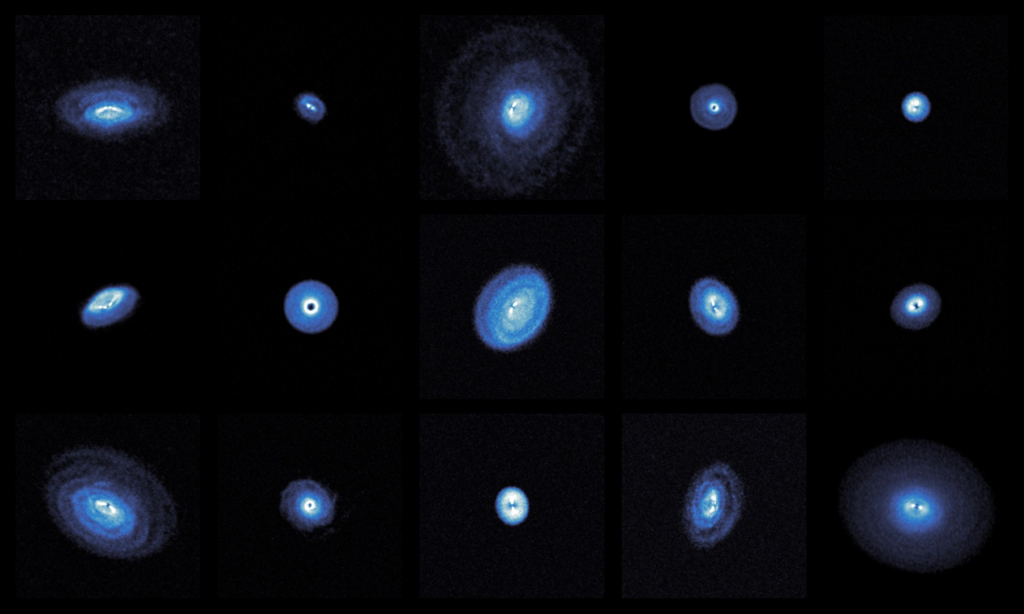 Fifteen protoplanetary disks reveal a stunning range of structures in the gas morphology including gaps, rings and spirals.