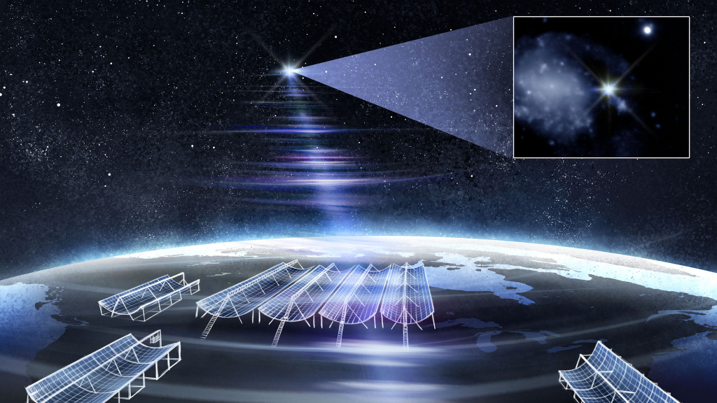 Artist’s rendition of CHIME/FRB and its Outriggers localizing FRB 20250316A