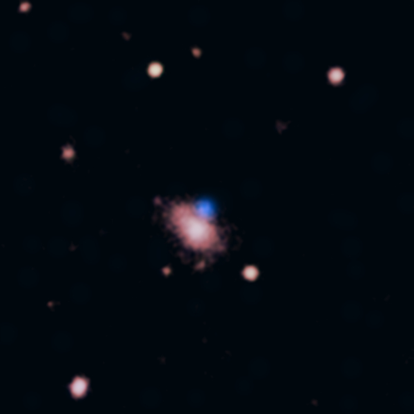 Radio image created by data collected by several telescopes. It features several bight dots on a dark black background. The dots represent fast transients with flashes of blue and ultraviolet light.