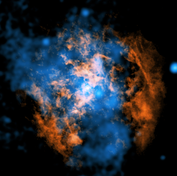 A composite image showing evidence for a wind blowing away from Sagittarius A* (Sgr A*), the supermassive black hole in the center of our galaxy. 