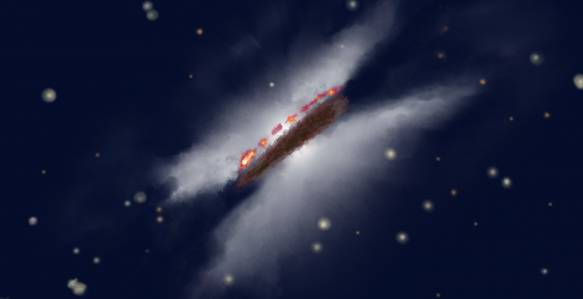 Artist's impression of the Gomez’s Hamburger system shows the stacked layers of gas and dust as they rotate around a young star.